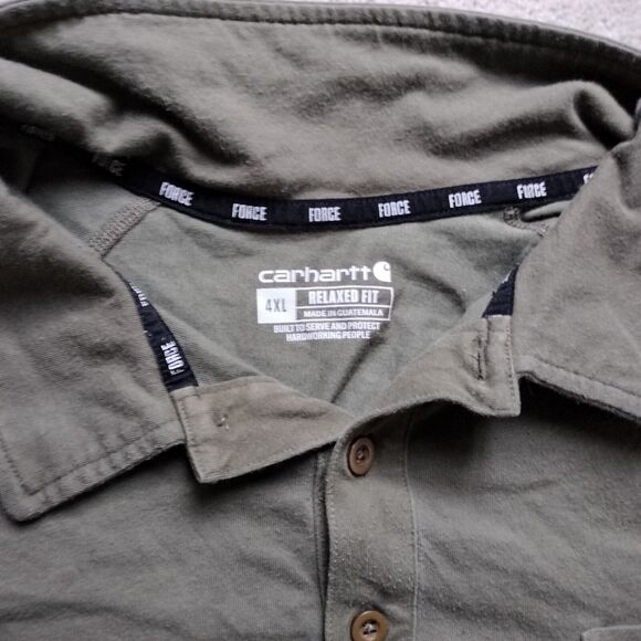 Carhartt Sz 4XL Loose Fit Polo Shirt W Pocket Short Sleeve Olive Green Workshirt - Picture 2 of 7